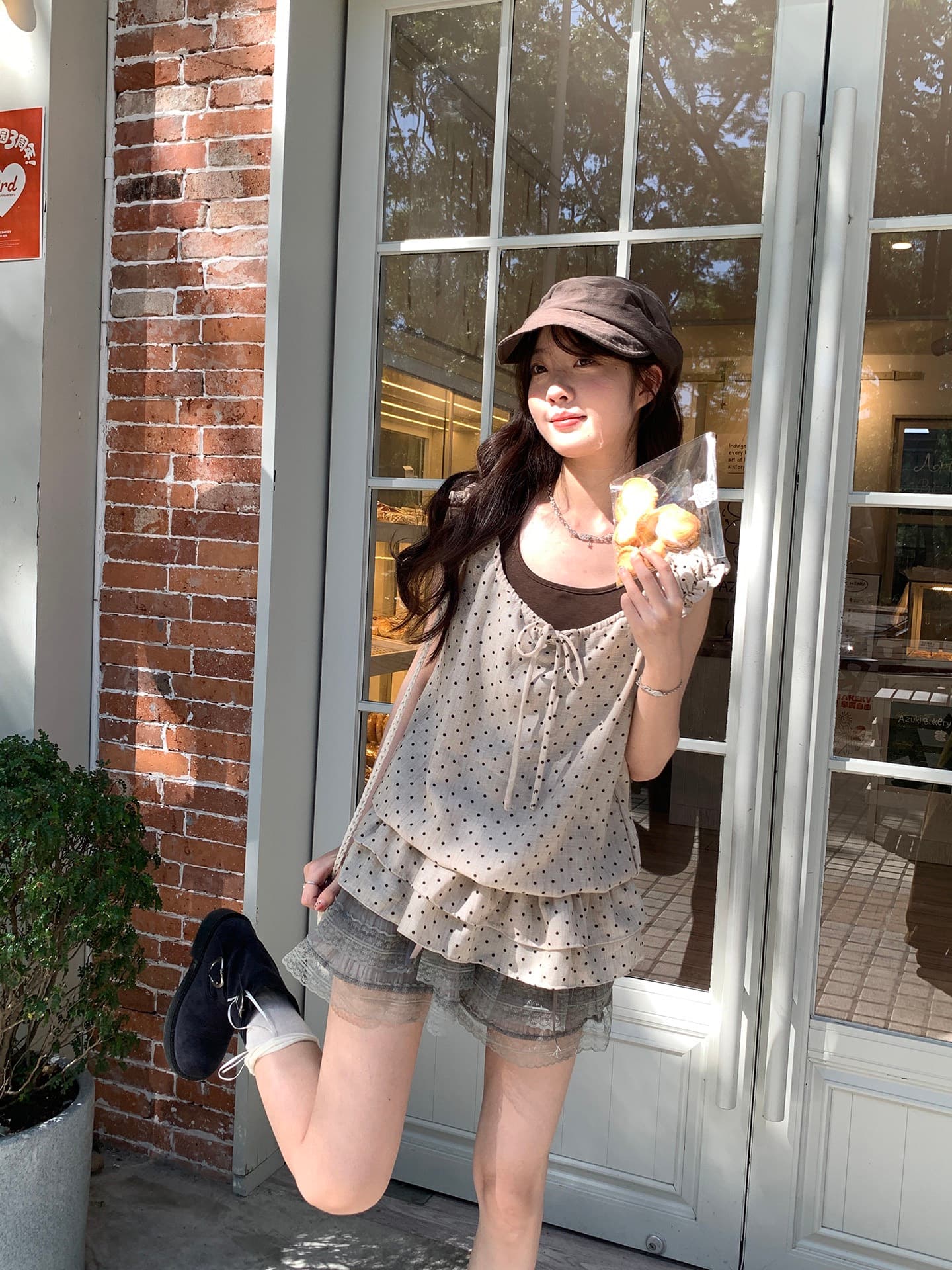 hollyii 한 부서 도트 무늬 행침 목 밑단 프릴 허리 수축 슬림해 보이는 페이크 레이어드 맨위 여성 2026 여름 새로운 상세 이미지 16
