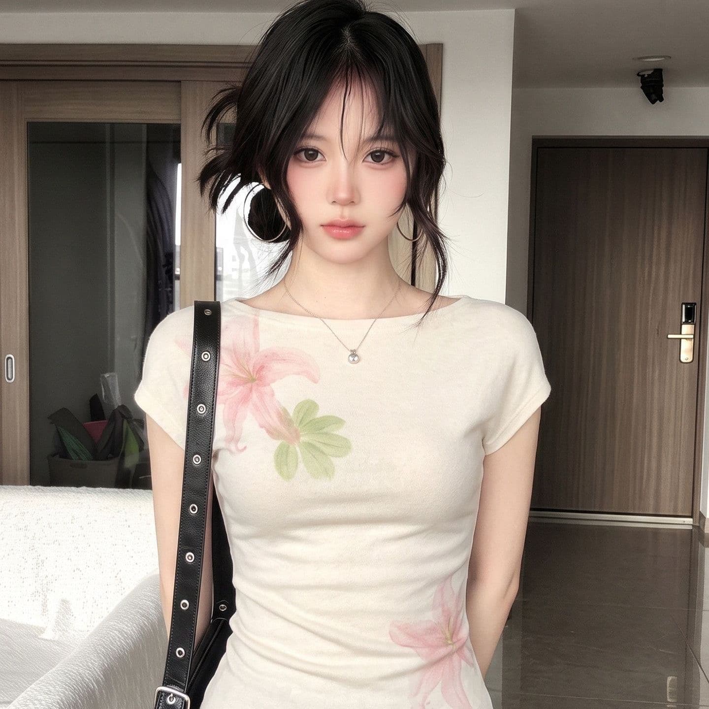 베이지 색 반팔 티셔츠 여성 여름 새로운 창의성 꽃 프린트 작은 대중 몸매 가꾸기 슬림해 보이는 다용도 달콤한 핫걸 맨위 상세 이미지 11