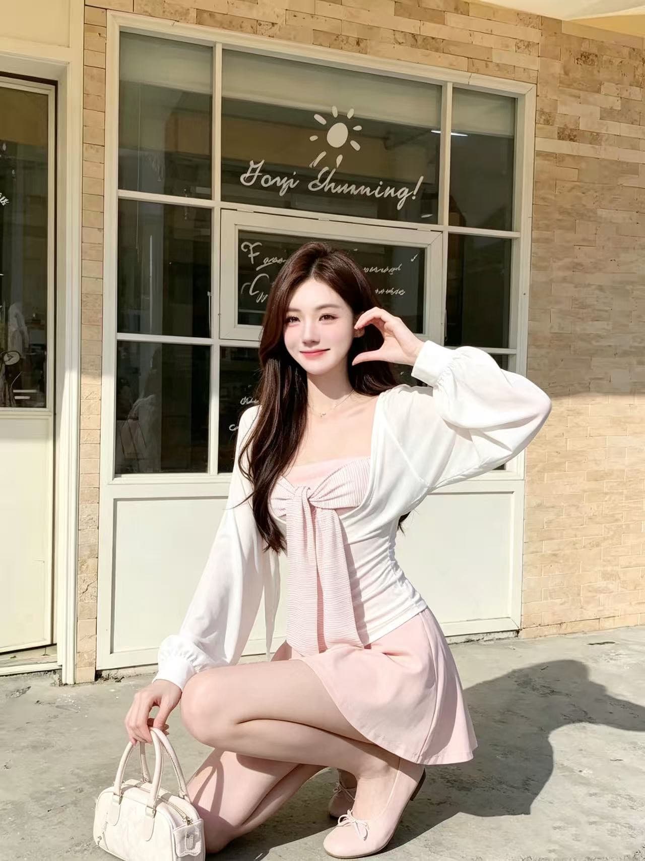 한 부서 달콤함 순수한 욕망 핫걸 u 칼라 긴팔 가을 블라우스 슬립 심지어 스택 착용 투피스 세트 치마 세트 상세 이미지 3