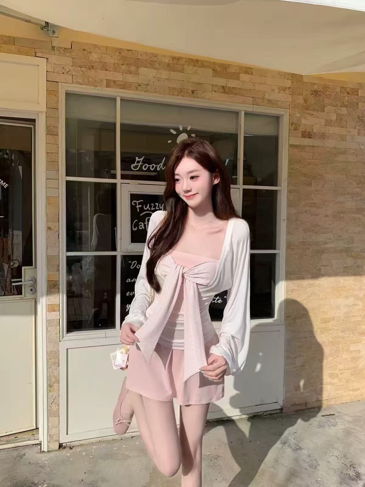 한 부서 달콤함 순수한 욕망 핫걸 u 칼라 긴팔 가을 블라우스 슬립 심지어 스택 착용 투피스 세트 치마 세트 상세 이미지 5