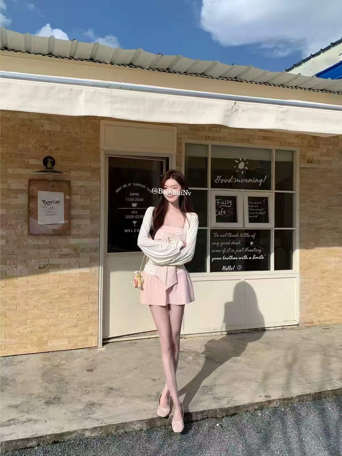 한 부서 달콤함 순수한 욕망 핫걸 u 칼라 긴팔 가을 블라우스 슬립 심지어 스택 착용 투피스 세트 치마 세트 상세 이미지 8