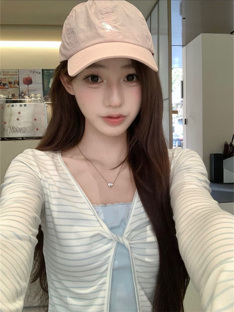 원본 1 1개 제품 훌륭함 섹션 기타 색상 긍정적 인 어깨 페이크 레이어드 긴팔 티셔츠 이른 가을 봄 몸매 가꾸기 쇼트 스타일 인사이드 가져 가라. 기본 셔츠 상세 이미지 2