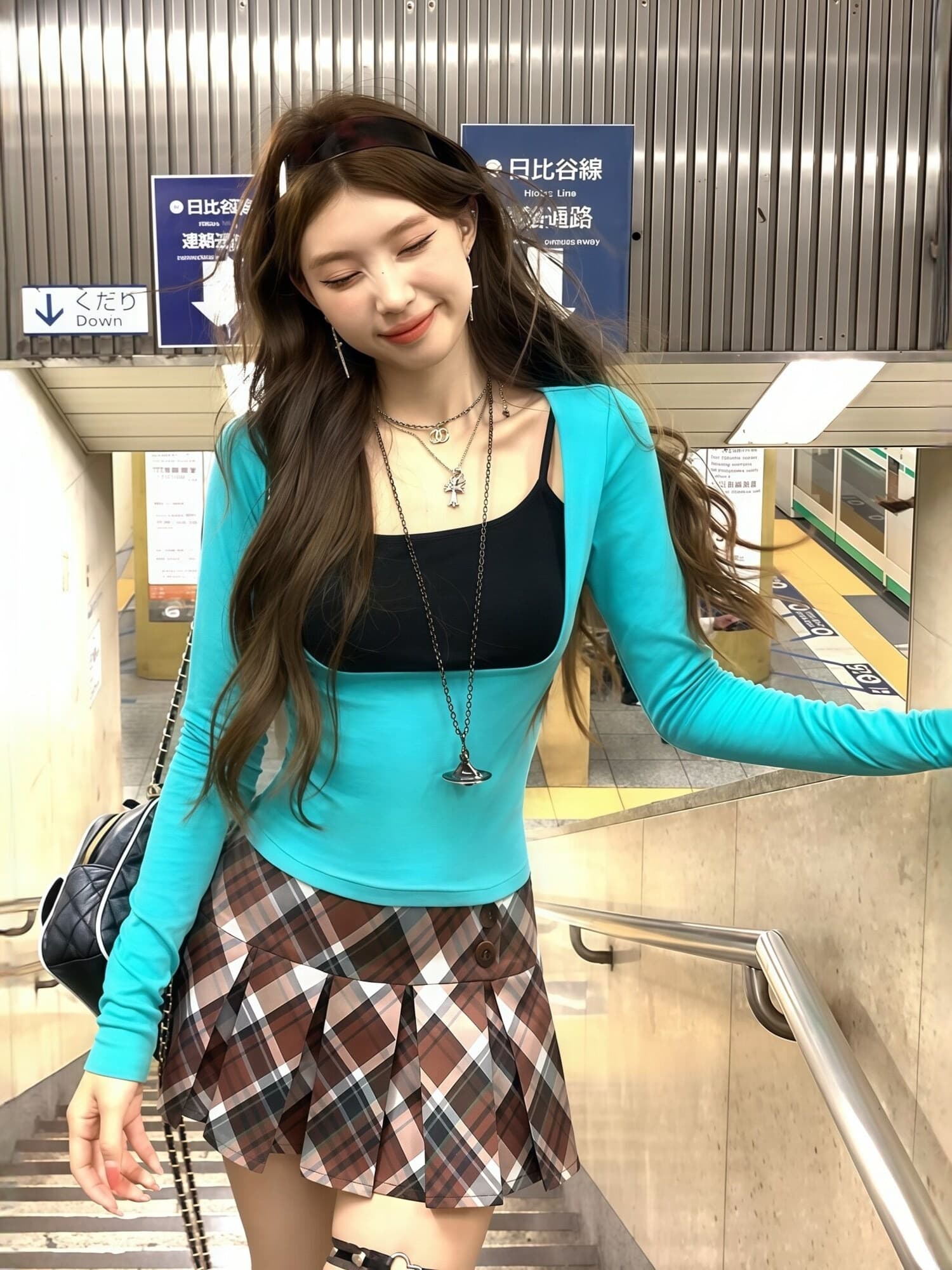 260 그램 사람들 면 페이크 레이어드 u 칼라 긴팔 티셔츠 여성 몸매 가꾸기 쇼트 스타일 이슬 뼈의 배색 슬립 슬림해 보이는 만나는 맨위 이미지 3