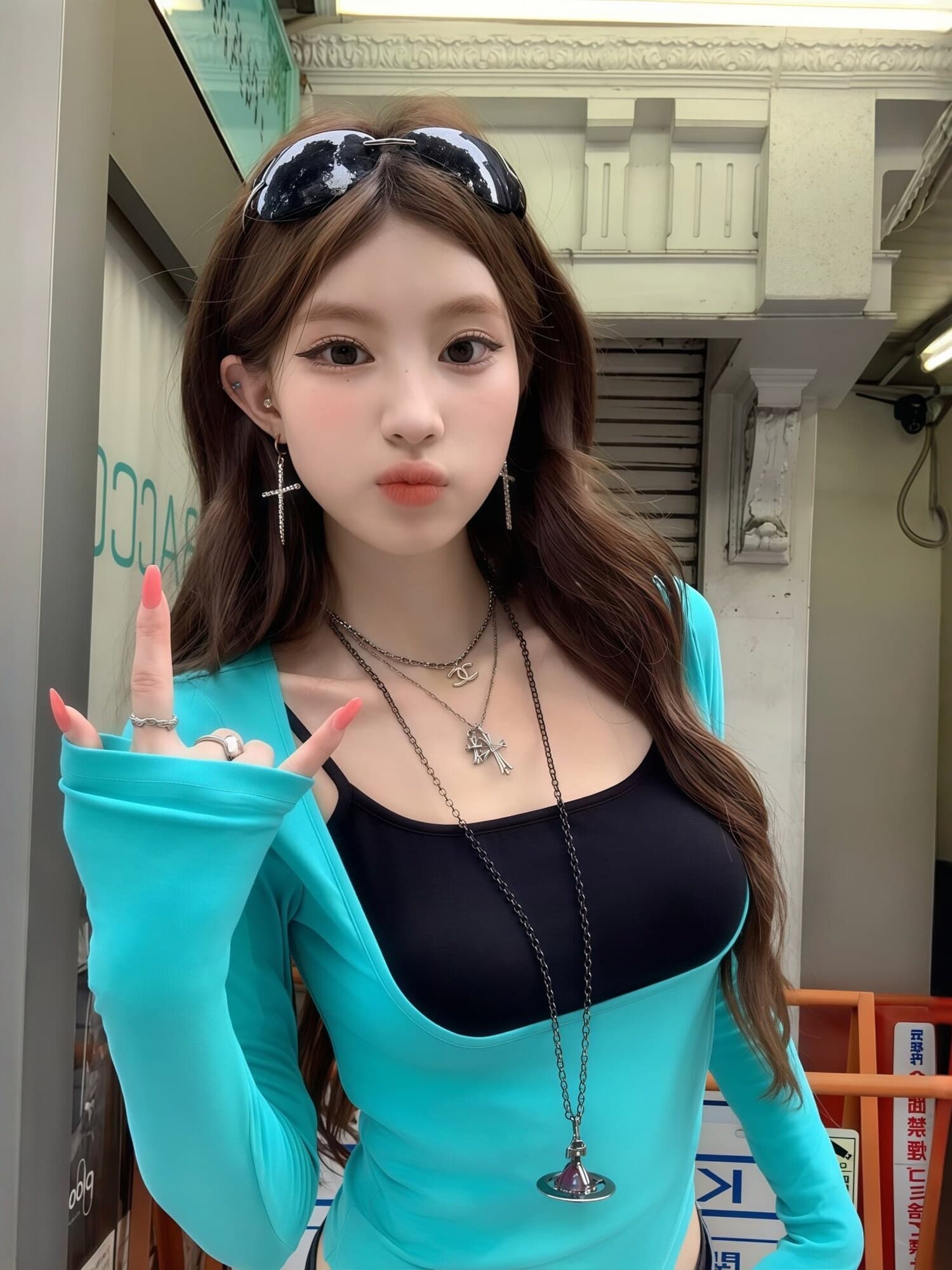 260 그램 사람들 면 페이크 레이어드 u 칼라 긴팔 티셔츠 여성 몸매 가꾸기 쇼트 스타일 이슬 뼈의 배색 슬립 슬림해 보이는 만나는 맨위