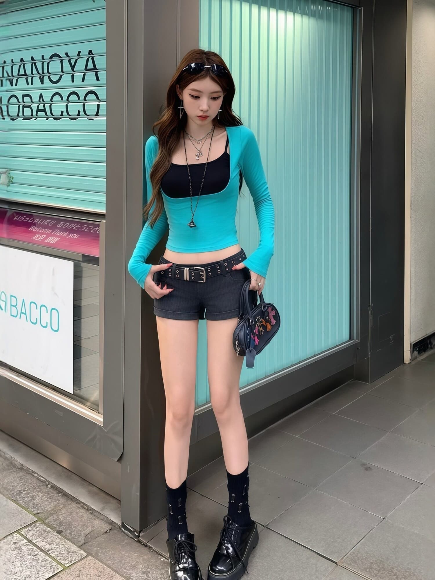 260 그램 사람들 면 페이크 레이어드 u 칼라 긴팔 티셔츠 여성 몸매 가꾸기 쇼트 스타일 이슬 뼈의 배색 슬립 슬림해 보이는 만나는 맨위 상세 이미지 5