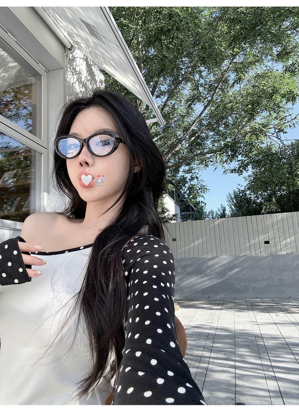260 그램 사람들 면 삼색 도트 무늬 비스듬한 어깨 긴팔 티셔츠 여성 가을 핫걸 패치워크 몸매 가꾸기 슬림해 보이는 디자인 센스 맨위 상세 이미지 18