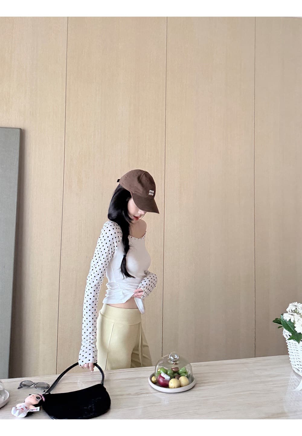260 그램 사람들 면 삼색 도트 무늬 비스듬한 어깨 긴팔 티셔츠 여성 가을 핫걸 패치워크 몸매 가꾸기 슬림해 보이는 디자인 센스 맨위 상세 이미지 38