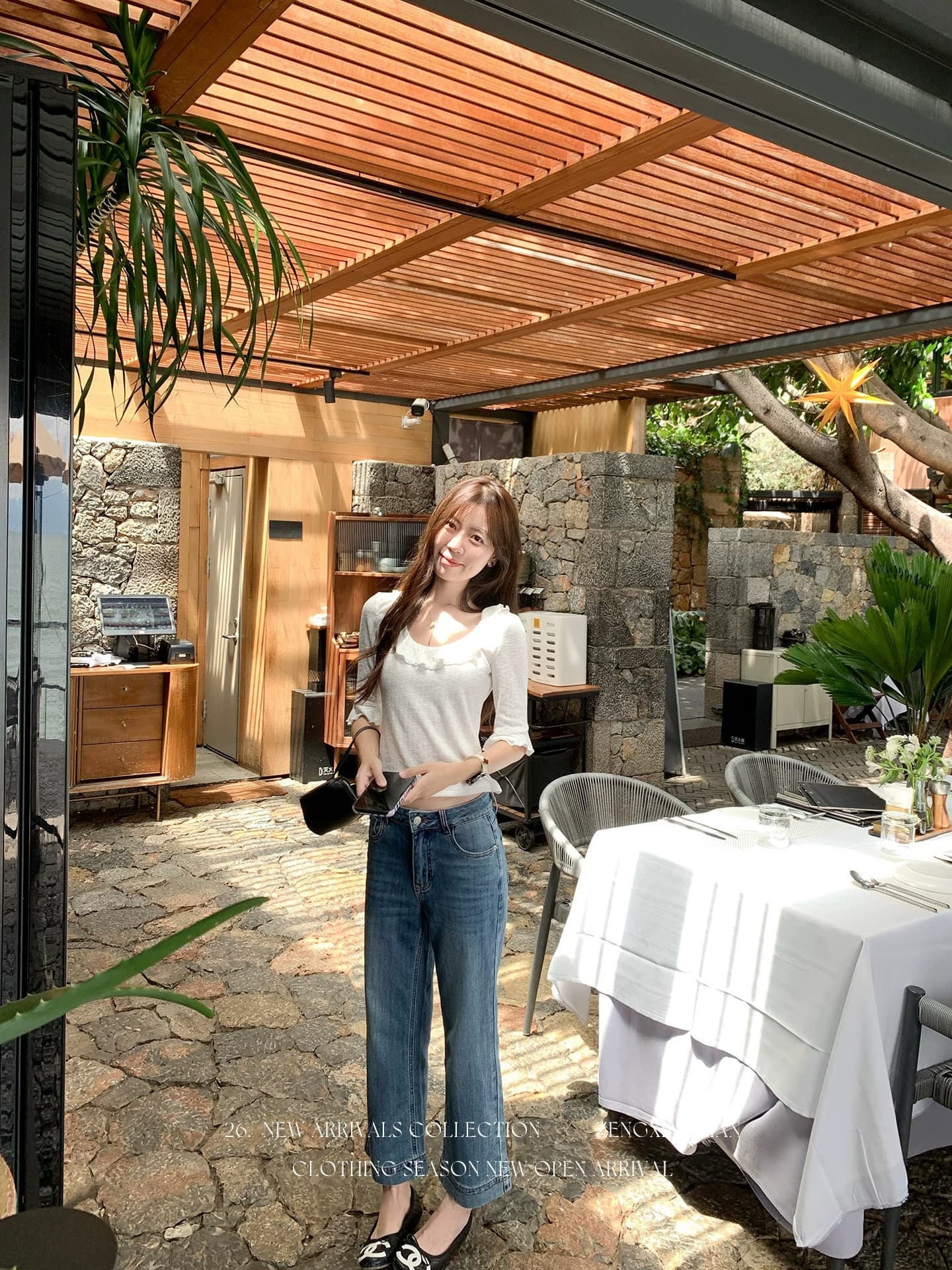한 부서 화이트 u 칼라 프릴 디자인 중간 소매 티셔츠 여성 여름 먼저 봐 핫걸 쇼트 스타일 몸매 가꾸기 품격 맨위 상세 이미지 6