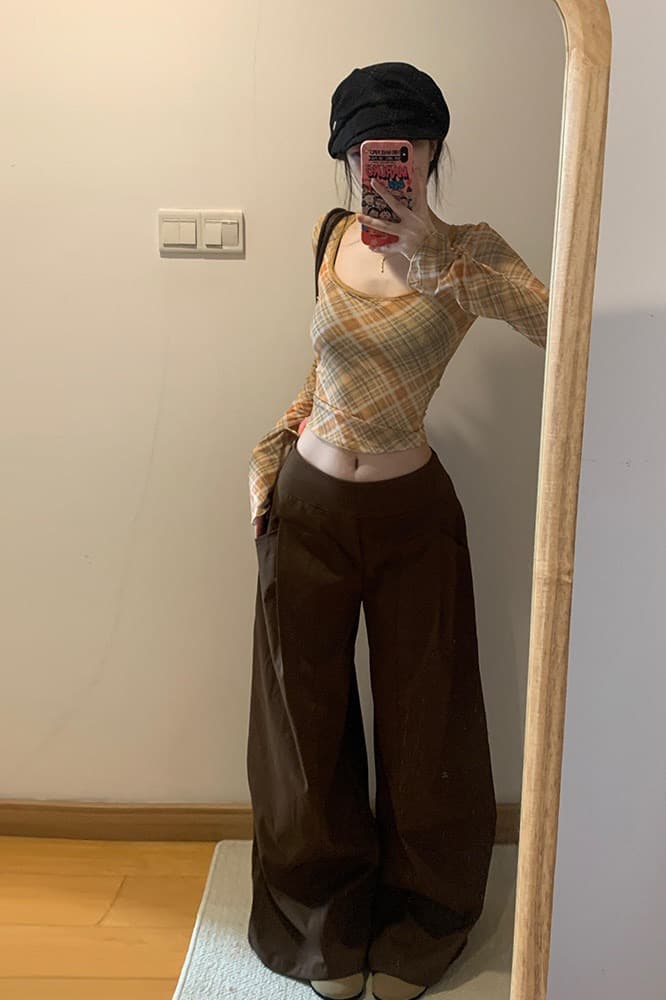 아메리칸 핫걸 체크무늬 망사 u 칼라 긴팔 티셔츠 여성 이른 가을 고급 센스 몸매 가꾸기 슬림해 보이는 인사이드 가져 가라. 기본 셔츠 맨위 상세 이미지 9