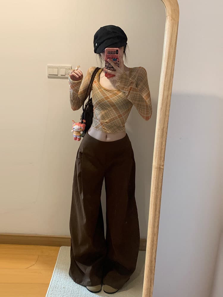 아메리칸 핫걸 체크무늬 망사 u 칼라 긴팔 티셔츠 여성 이른 가을 고급 센스 몸매 가꾸기 슬림해 보이는 인사이드 가져 가라. 기본 셔츠 맨위 상세 이미지 10