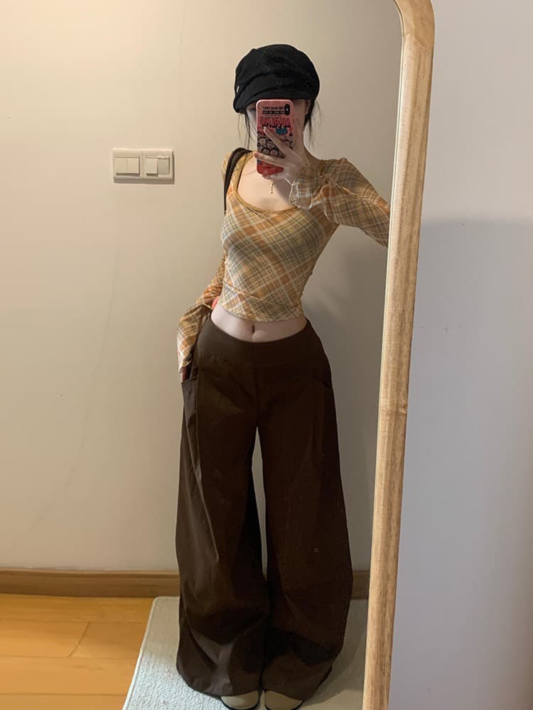 아메리칸 핫걸 체크무늬 망사 u 칼라 긴팔 티셔츠 여성 이른 가을 고급 센스 몸매 가꾸기 슬림해 보이는 인사이드 가져 가라. 기본 셔츠 맨위 상세 이미지 12