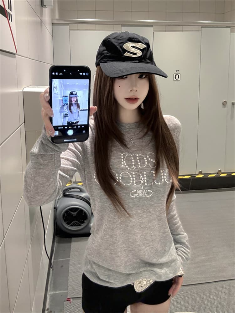 원본 원단 아메리칸 진주 핫픽스 긴팔 티셔츠 여성 이른 가을 몸매 가꾸기 얇은 스타일 자외선 차단 블라우스 가면 tee 맨위 상세 이미지 6