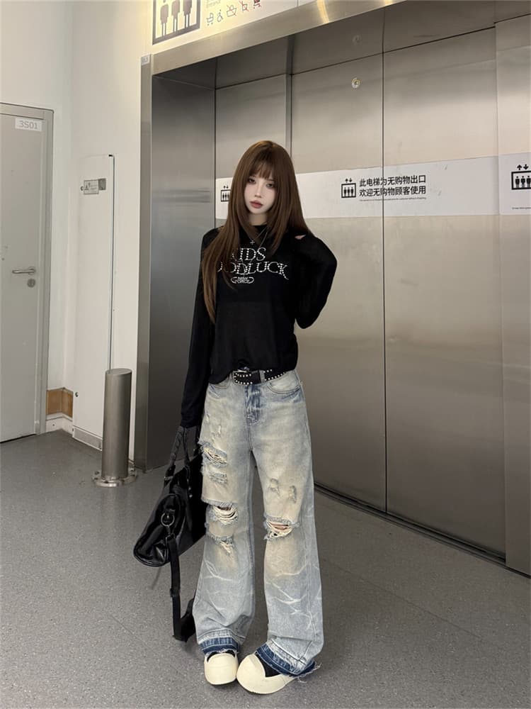 원본 원단 아메리칸 진주 핫픽스 긴팔 티셔츠 여성 이른 가을 몸매 가꾸기 얇은 스타일 자외선 차단 블라우스 가면 tee 맨위 상세 이미지 12