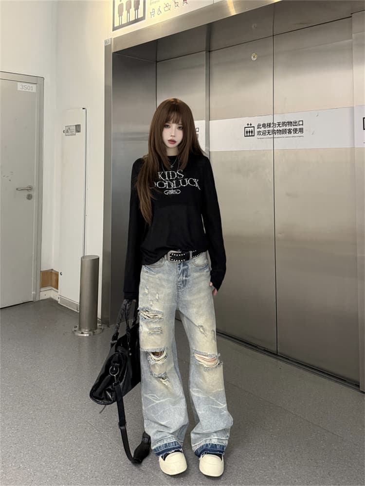 원본 원단 아메리칸 진주 핫픽스 긴팔 티셔츠 여성 이른 가을 몸매 가꾸기 얇은 스타일 자외선 차단 블라우스 가면 tee 맨위 상세 이미지 14