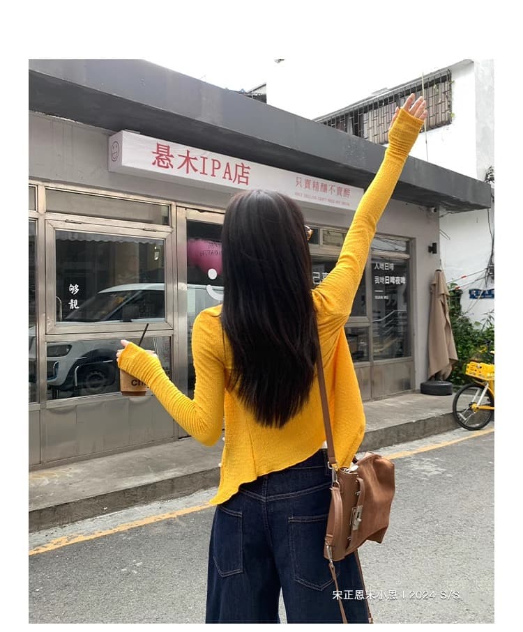 경관 그림 오픈 가디건 짧은 외투 여성 긴 소매 티셔츠 2026 봄 가을 새로운 얇은 라운드 넥 쇼트 스타일 몸매 가꾸기 기본 셔츠 맨위 상세 이미지 26