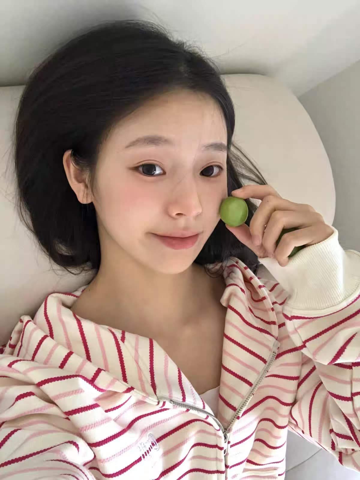원본 원단 핑크색 스트라이프 오픈 가디건 후드티 여성 봄 가을 Chic 느긋한 바람 패치워크 색상 지퍼 후드 재킷 이미지 2