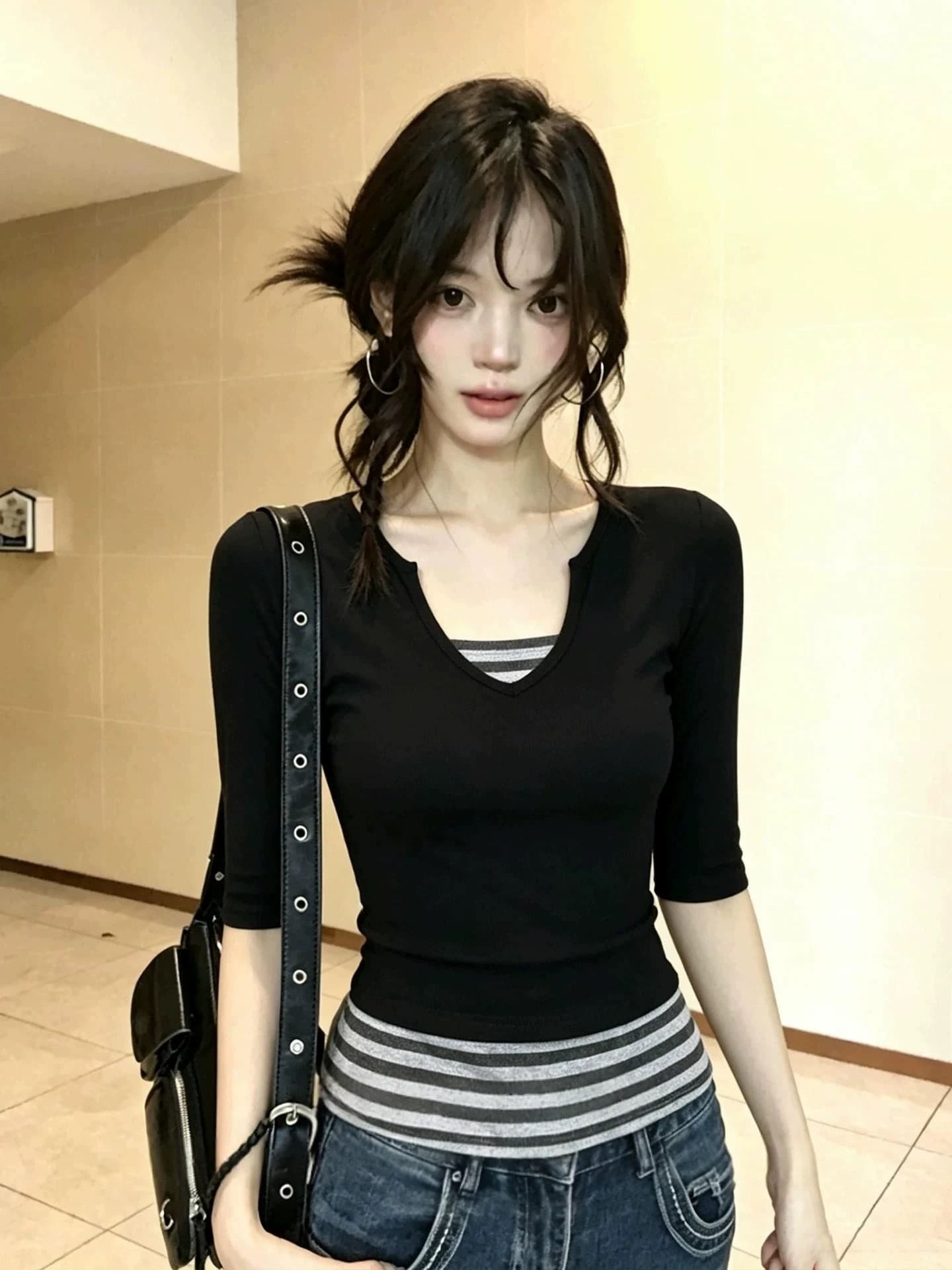 아름다운 의류 40 92 면 8 암모니아 Lun 210 그램 중간 소매 티셔츠