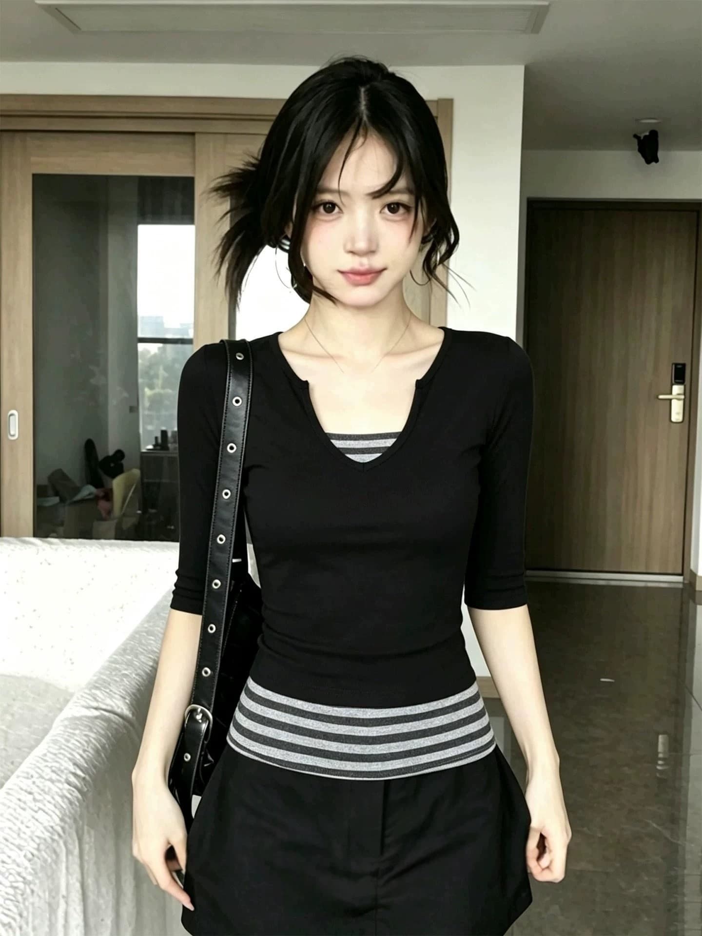 아름다운 의류 40 92 면 8 암모니아 Lun 210 그램 중간 소매 티셔츠 상세 이미지 6