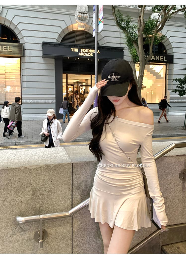 나팔 드레스 가을 핫걸 섹시함 품격 주름 몸매 가꾸기 새로운 긴팔 허리 수축 슬림해 보이는 미니 스커트 치마 상세 이미지 9