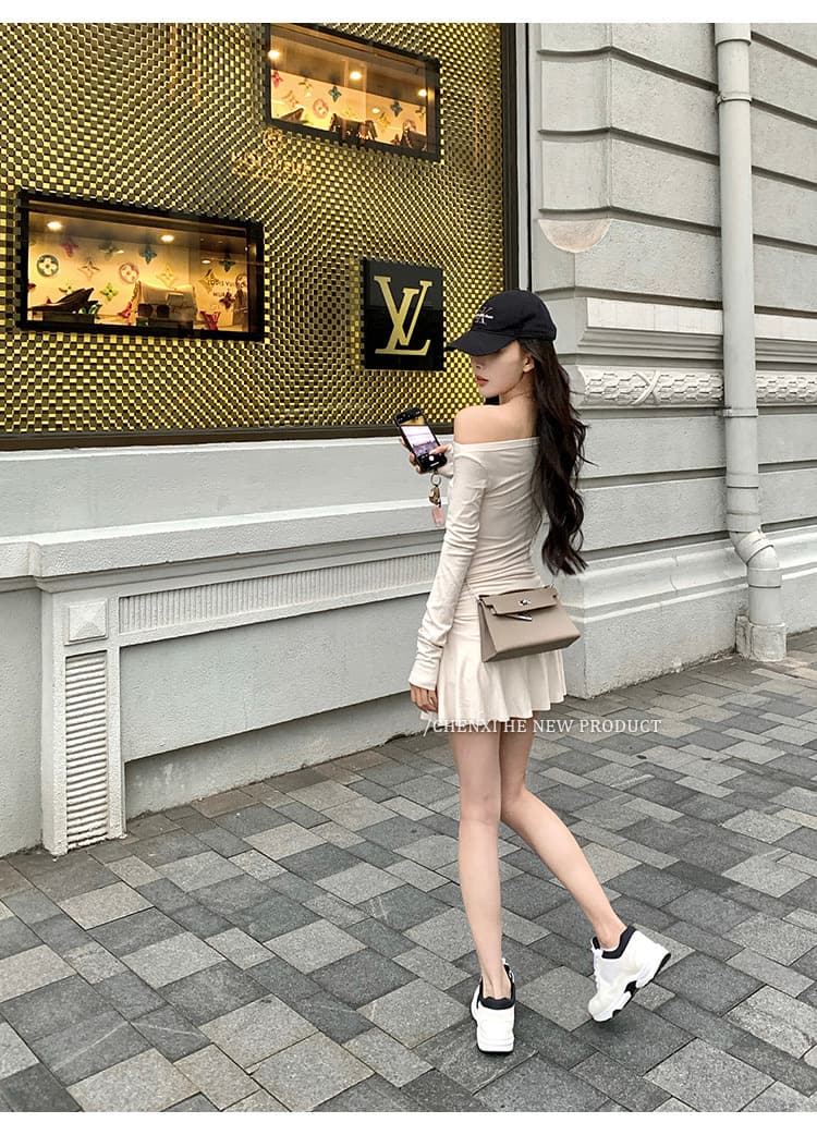 나팔 드레스 가을 핫걸 섹시함 품격 주름 몸매 가꾸기 새로운 긴팔 허리 수축 슬림해 보이는 미니 스커트 치마 상세 이미지 19