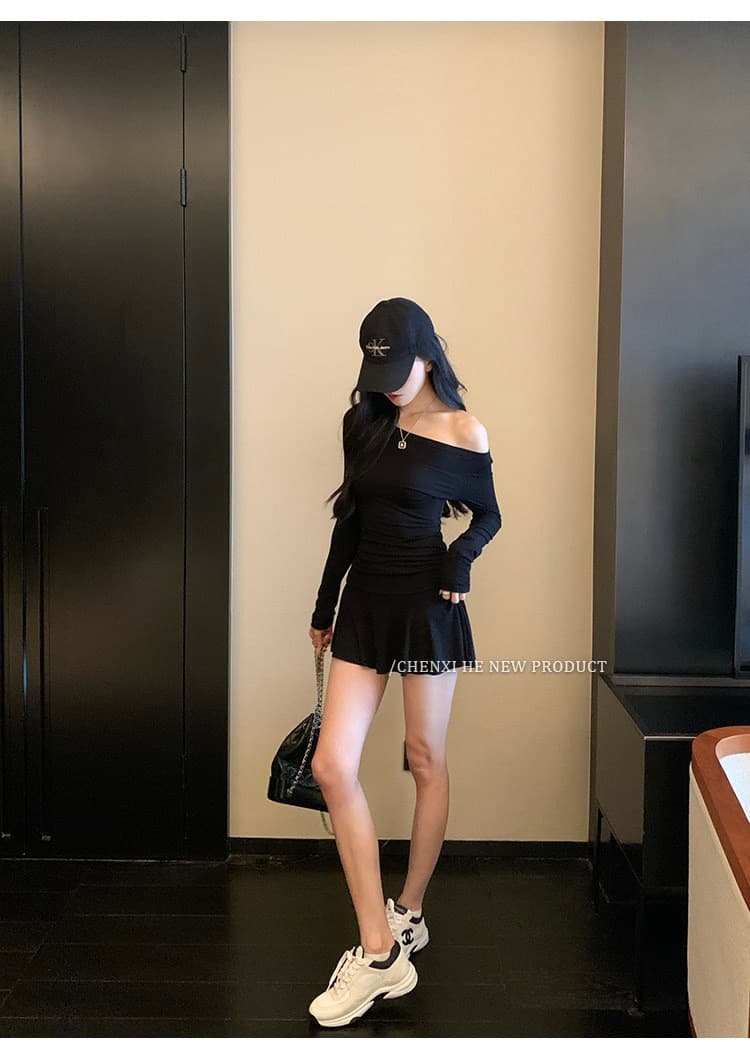 나팔 드레스 가을 핫걸 섹시함 품격 주름 몸매 가꾸기 새로운 긴팔 허리 수축 슬림해 보이는 미니 스커트 치마 상세 이미지 20