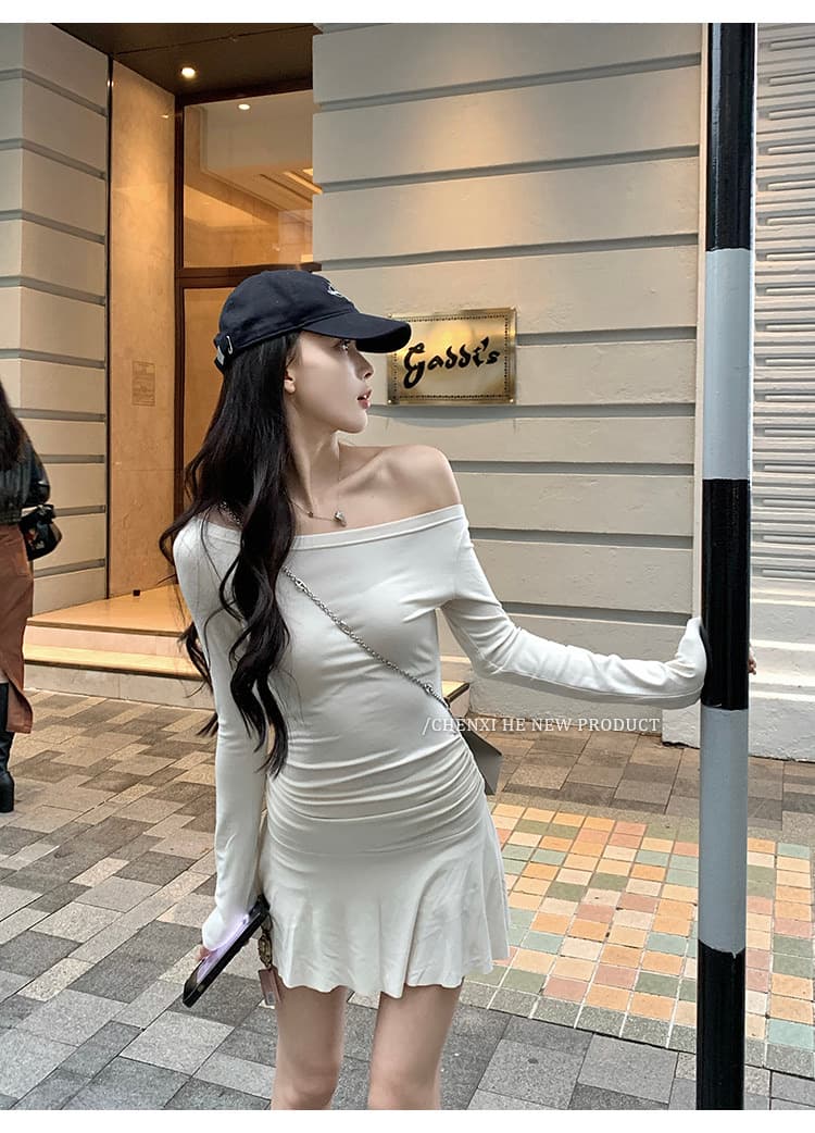 나팔 드레스 가을 핫걸 섹시함 품격 주름 몸매 가꾸기 새로운 긴팔 허리 수축 슬림해 보이는 미니 스커트 치마 상세 이미지 22