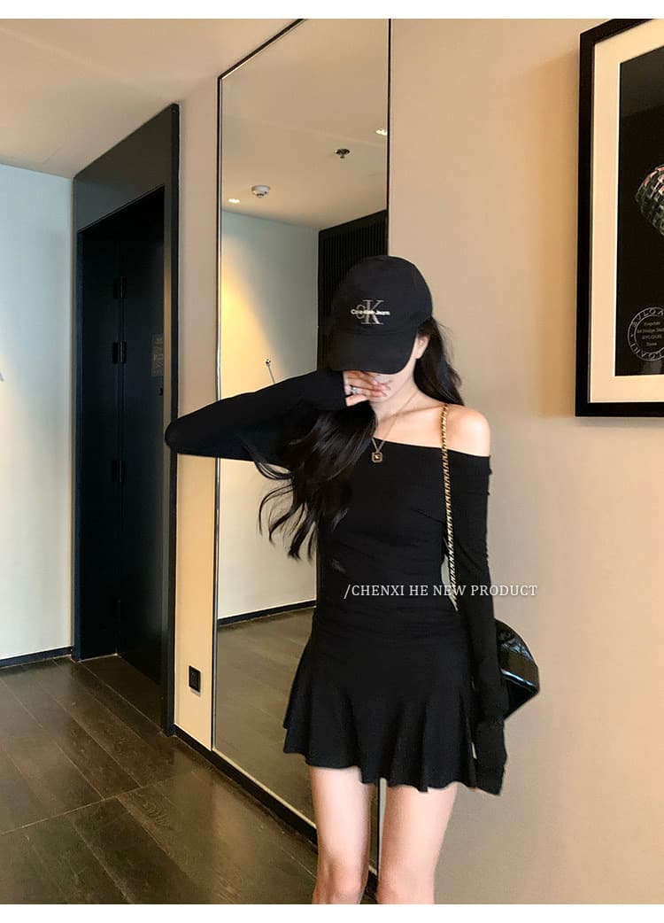 나팔 드레스 가을 핫걸 섹시함 품격 주름 몸매 가꾸기 새로운 긴팔 허리 수축 슬림해 보이는 미니 스커트 치마 상세 이미지 26