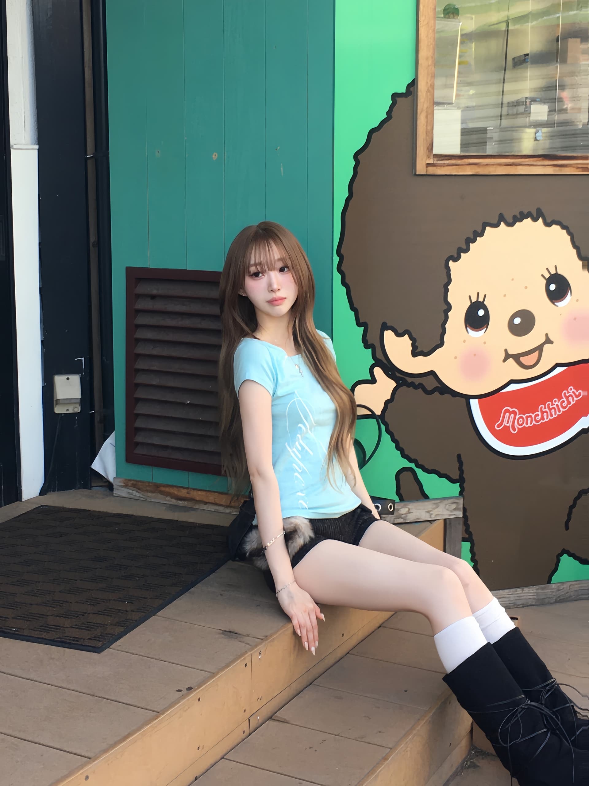 아름다운 40 순면 210 그램 비스듬한 어깨 반팔 티셔츠 여자 여름 한 부서 레이스 조각 오프숄더 맨위 상세 이미지 11