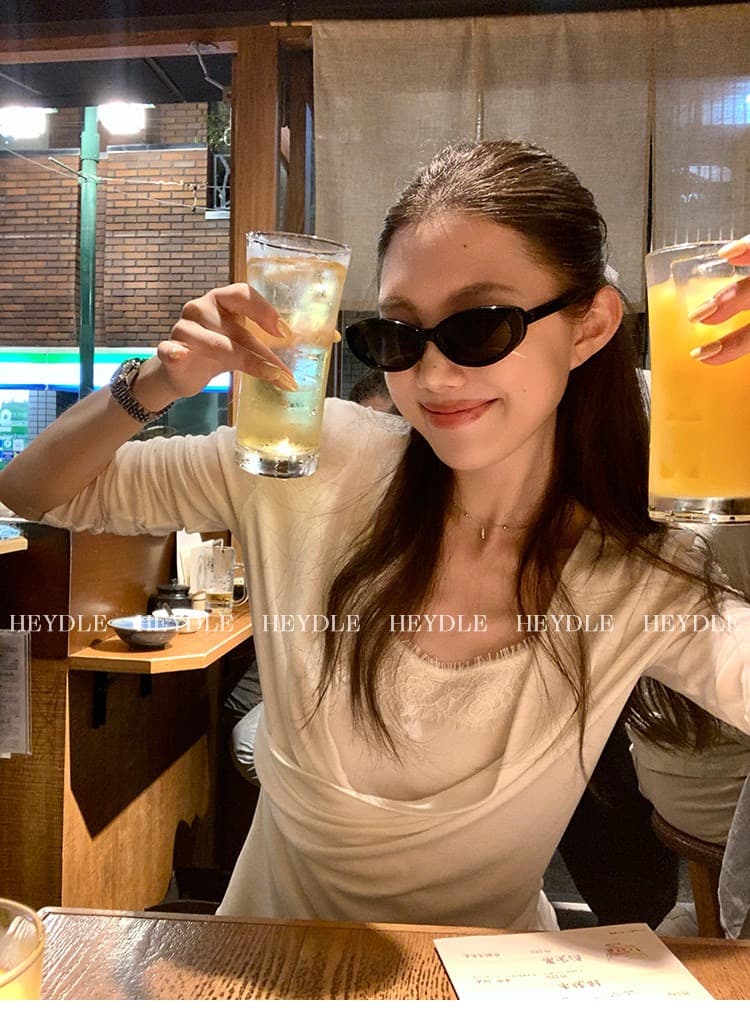 라이 경기 서울 흔들다 칼라 레이스 조각 작은 셔츠 부드러운 찹쌀 프로 피부 페이크 레이어드 맨위 여성 조기 가을 허리 수축 주름 긴팔 상세 이미지 9