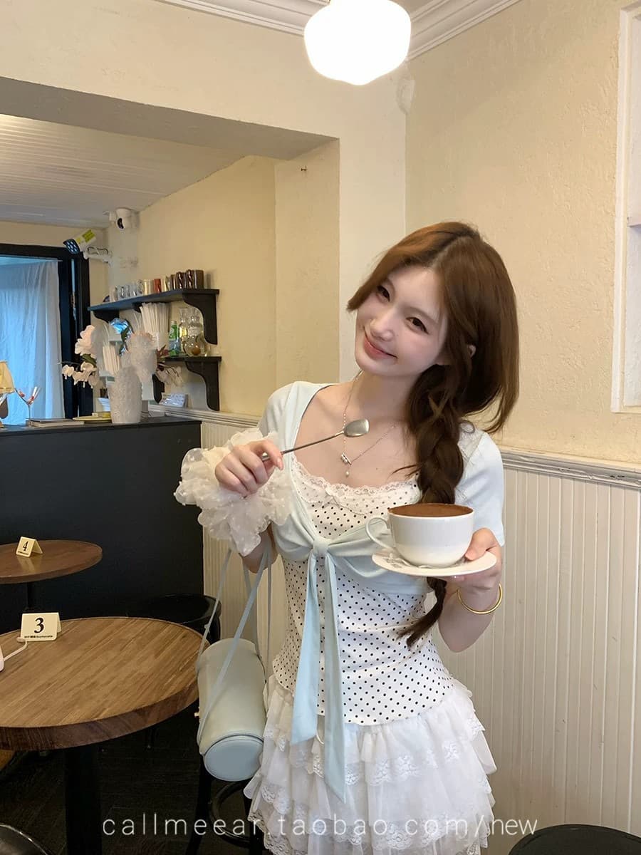 배색 나비 매듭 티셔츠 여름 새로운 패치워크 디자인 센스 페이크 레이어드 u 칼라 반팔 다용도 출퇴근 작은 맨위 여성 이미지 4