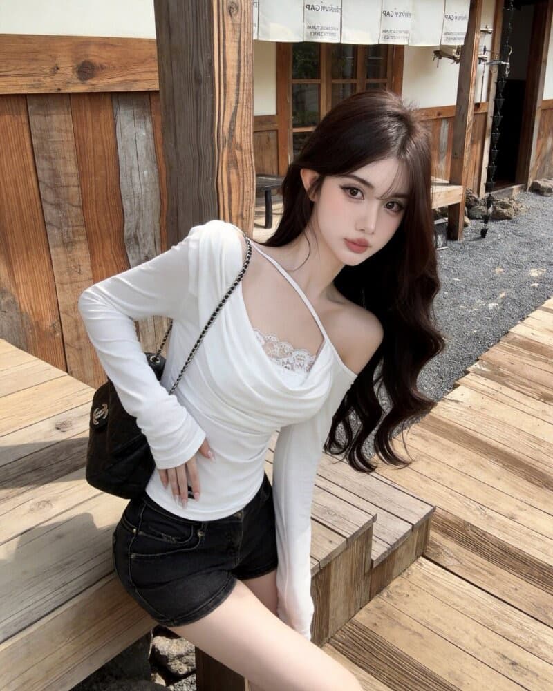경관 그림 순수한 욕망 바람 섹시함 핫걸 레이스 조각 오프숄더 긴팔 티셔츠 여성 상세 이미지 9