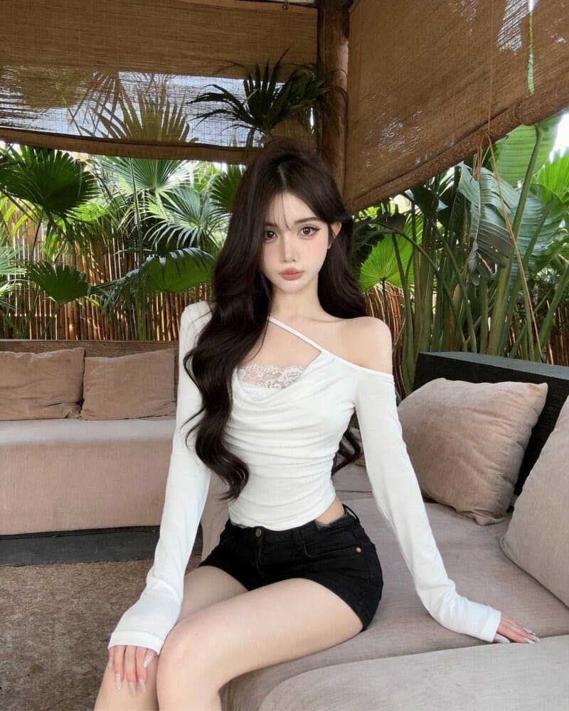 경관 그림 순수한 욕망 바람 섹시함 핫걸 레이스 조각 오프숄더 긴팔 티셔츠 여성 상세 이미지 11