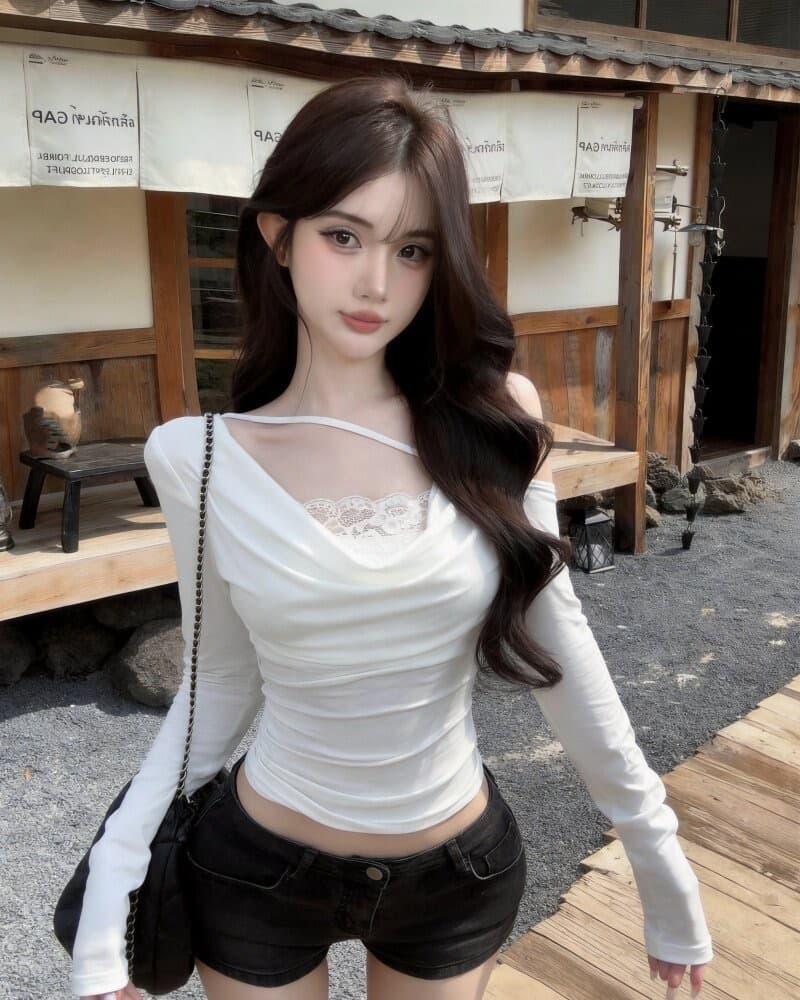 경관 그림 순수한 욕망 바람 섹시함 핫걸 레이스 조각 오프숄더 긴팔 티셔츠 여성 상세 이미지 15