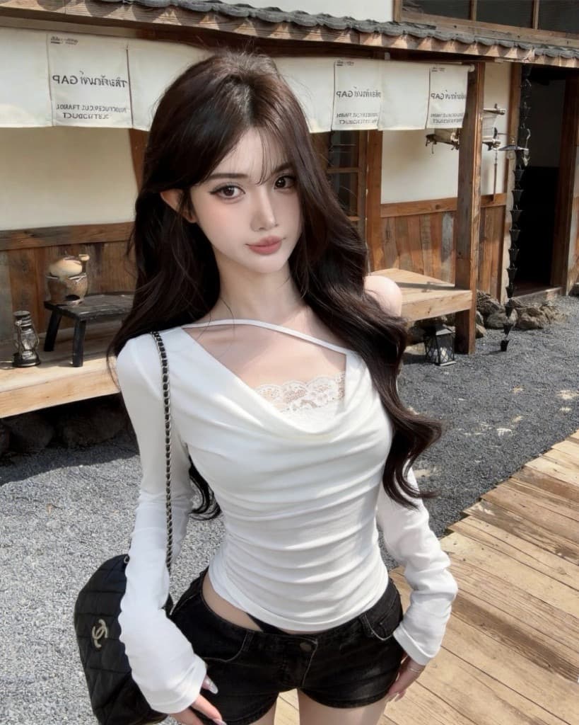 경관 그림 순수한 욕망 바람 섹시함 핫걸 레이스 조각 오프숄더 긴팔 티셔츠 여성 상세 이미지 16