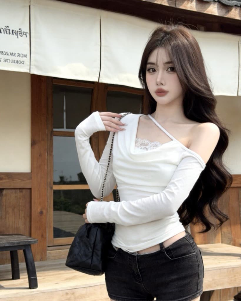 경관 그림 순수한 욕망 바람 섹시함 핫걸 레이스 조각 오프숄더 긴팔 티셔츠 여성 상세 이미지 18