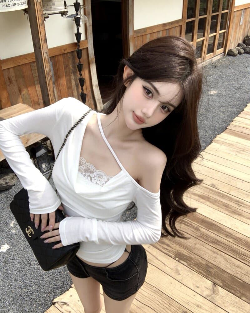 경관 그림 순수한 욕망 바람 섹시함 핫걸 레이스 조각 오프숄더 긴팔 티셔츠 여성 상세 이미지 19