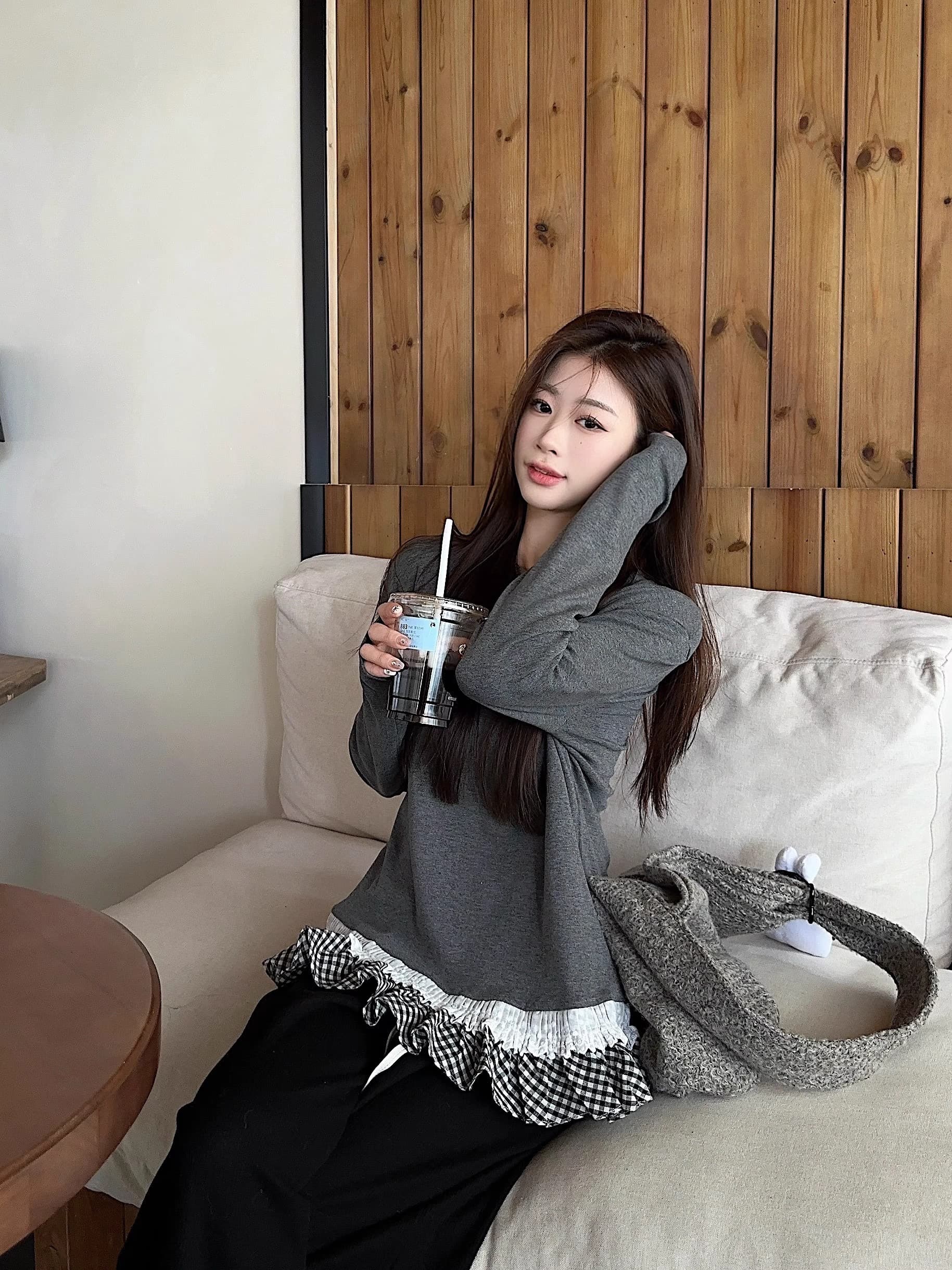 빅 사이즈 여성 의류 가을과 겨울 레이스 프릴 디자인 센스 긴팔 티셔츠 외국 가스 패션 라운드 넥 기본 셔츠 맨위 상세 이미지 11