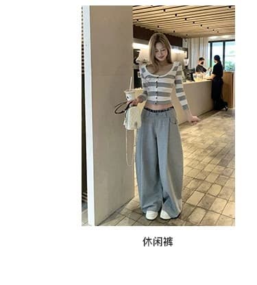 원본 원단 라운드 넥 스트라이프 프린트 티셔츠 여성 몸매 가꾸기 슬림해 보이는 7부 소매 오픈 가디건 맨위 가을 상세 이미지 6