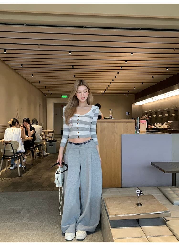 원본 원단 라운드 넥 스트라이프 프린트 티셔츠 여성 몸매 가꾸기 슬림해 보이는 7부 소매 오픈 가디건 맨위 가을 상세 이미지 23