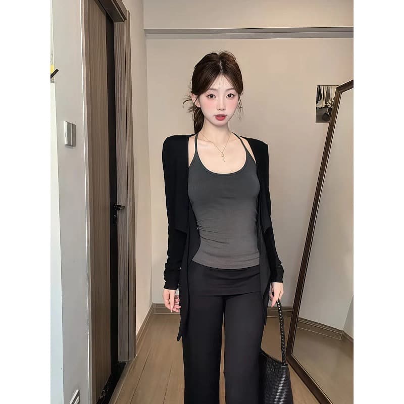 와 사고 방식 이른 가을 캐미솔 맨위 투피스 슈트 빅 사이즈 여성 순수한 욕망 바람 레이스업 긴팔 오픈 가디건 트렌디 상세 이미지 7