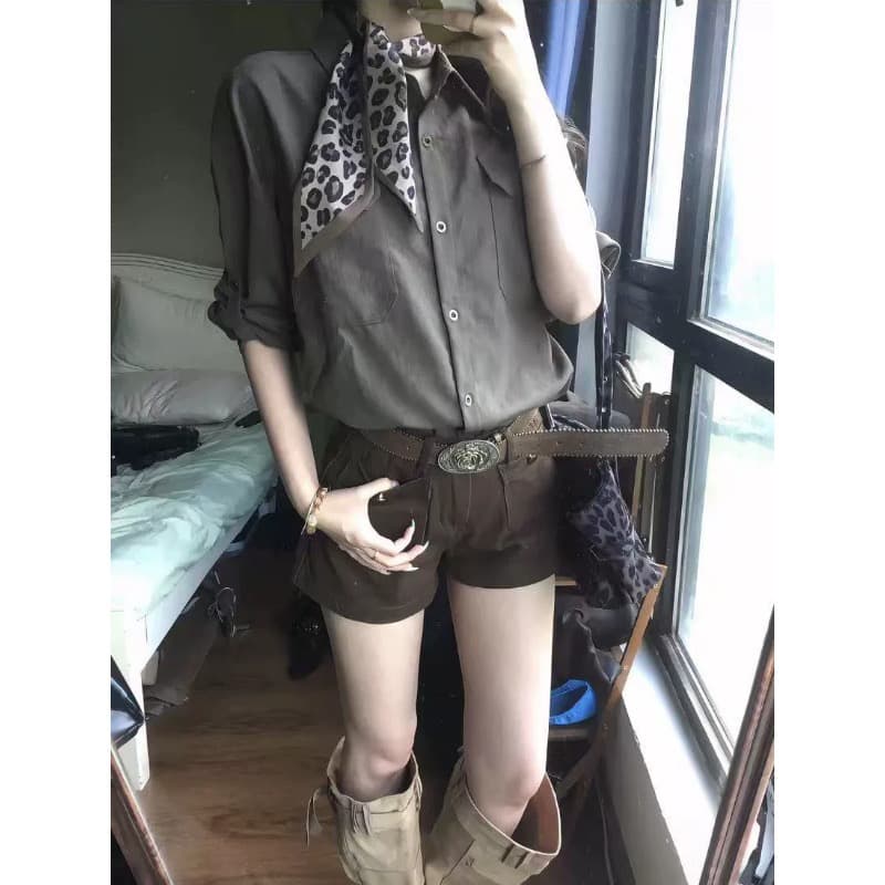 면 마 소재 고대 조기 센스 착용 가져 가라. 긴팔 셔츠 가을 느긋한 바람 루즈핏 셔츠 이미지 5