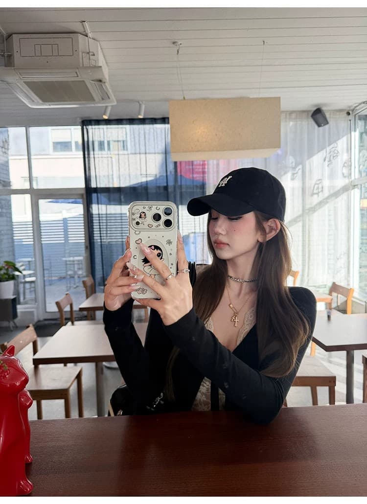핫걸 바람 V넥 긴팔 레이스 조각 티셔츠 여성 이른 가을 허리 수축 슬림해 보이는 디자인 센스 인사이드 잡아라. 의류 상세 이미지 9