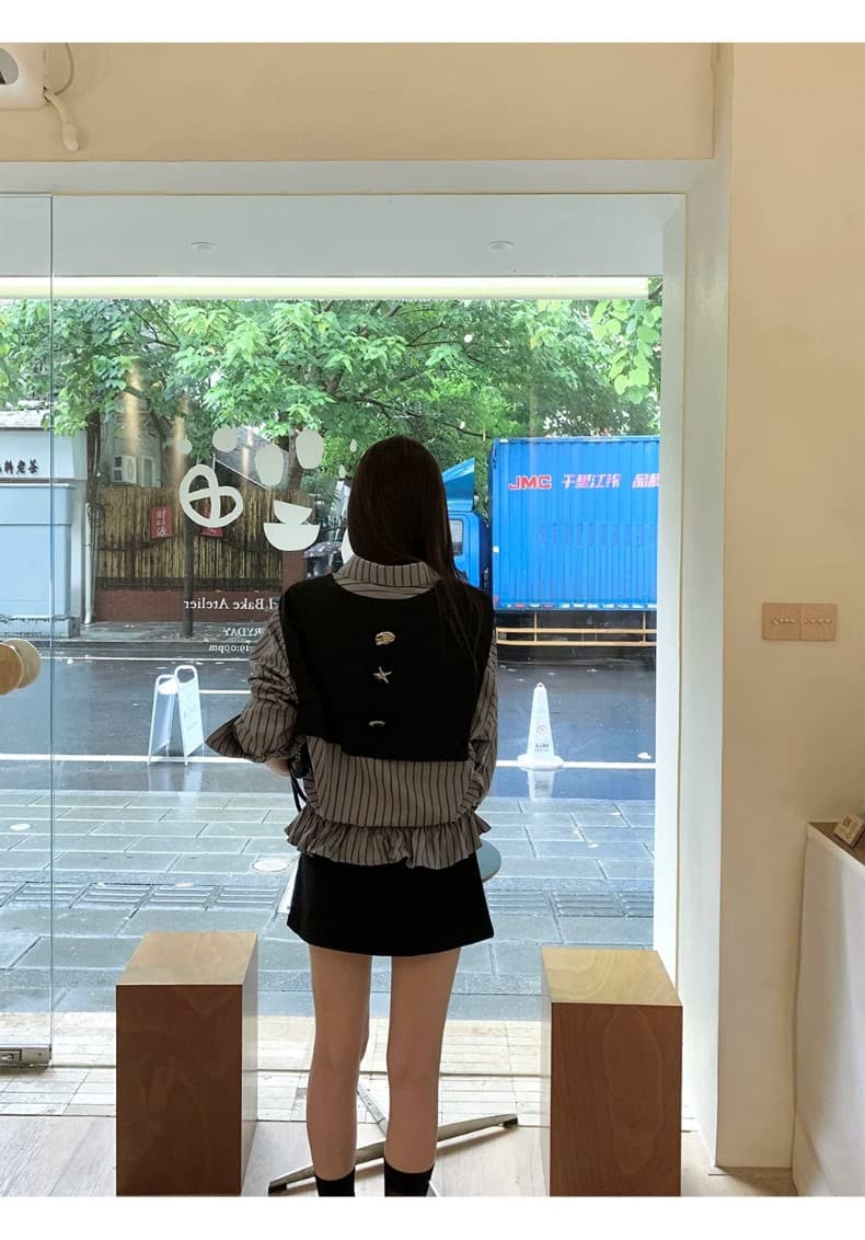 벨트 숄 장신구 여성 셔츠 봄 가을 프랑스식 맨위 파란색 스트라이프 고급 센스 빛 럭셔리 연령 감소 셔츠 상세 이미지 24