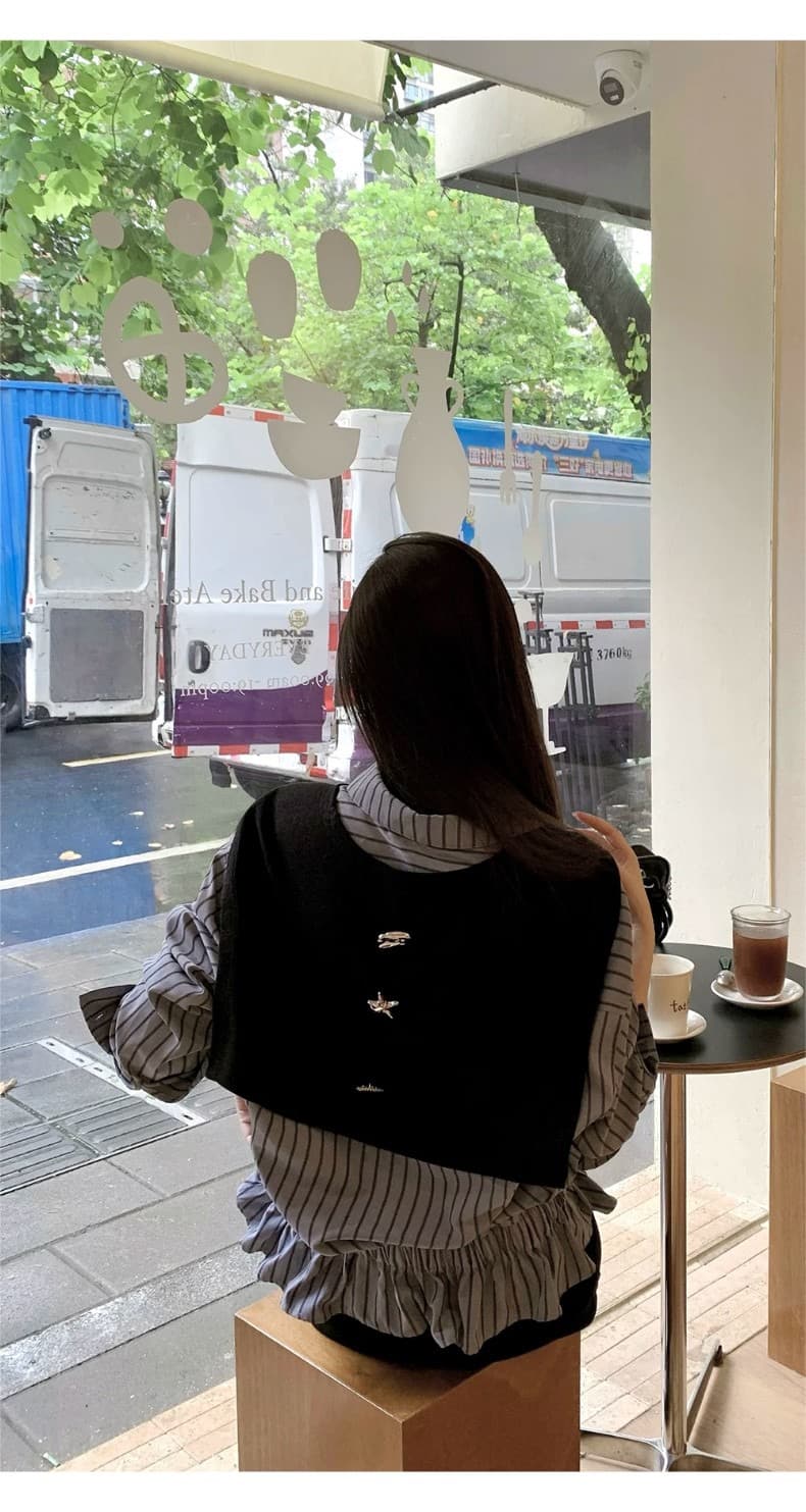 벨트 숄 장신구 여성 셔츠 봄 가을 프랑스식 맨위 파란색 스트라이프 고급 센스 빛 럭셔리 연령 감소 셔츠 상세 이미지 25