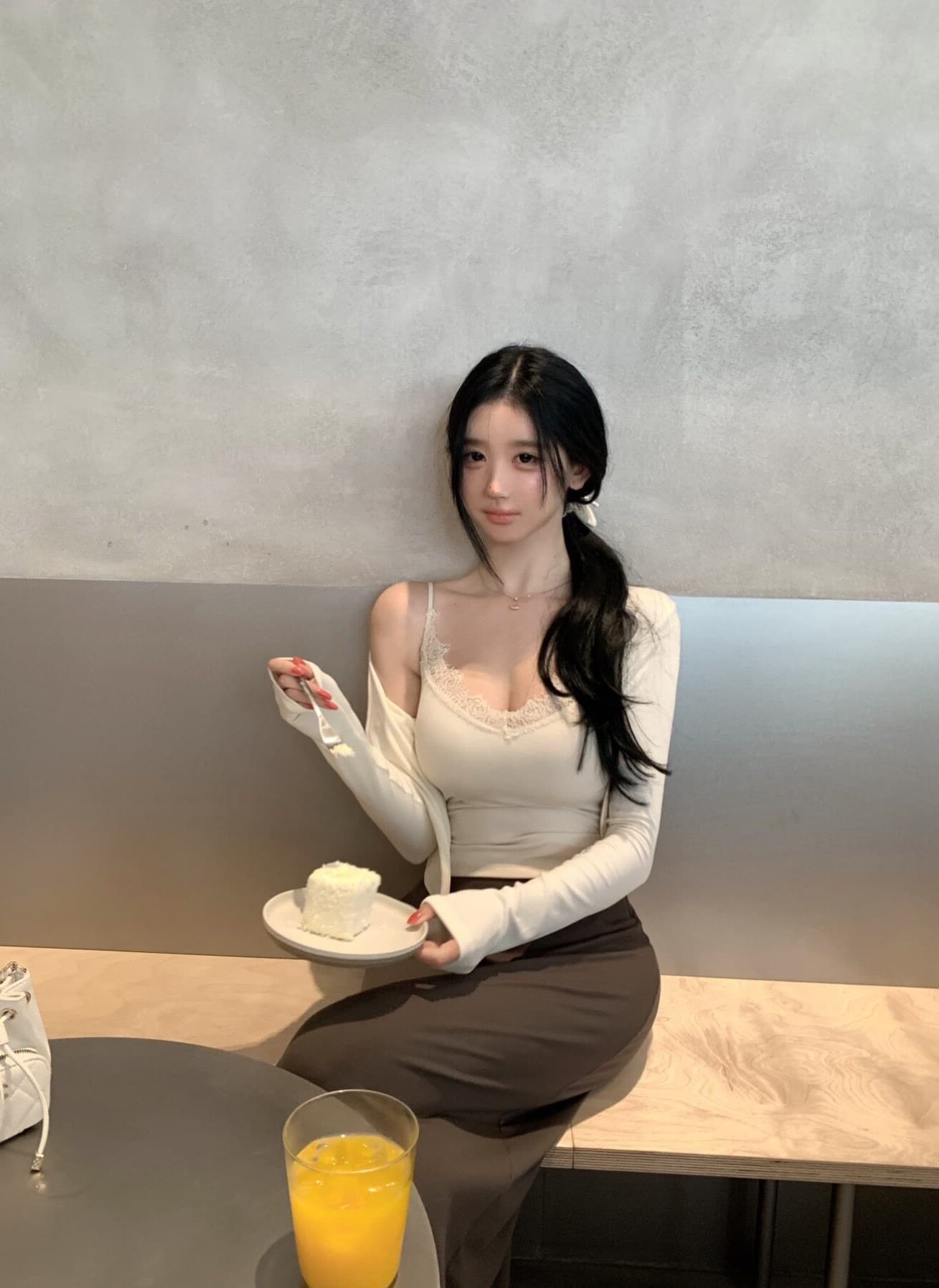 260 그램 사람들 면 한 부서 착용 가져 가라. 포함 가슴 패드 레이스 슬립 오픈 가디건 긴팔 스택 착용 부드러운 바람 세트 투피스 세트 상세 이미지 4