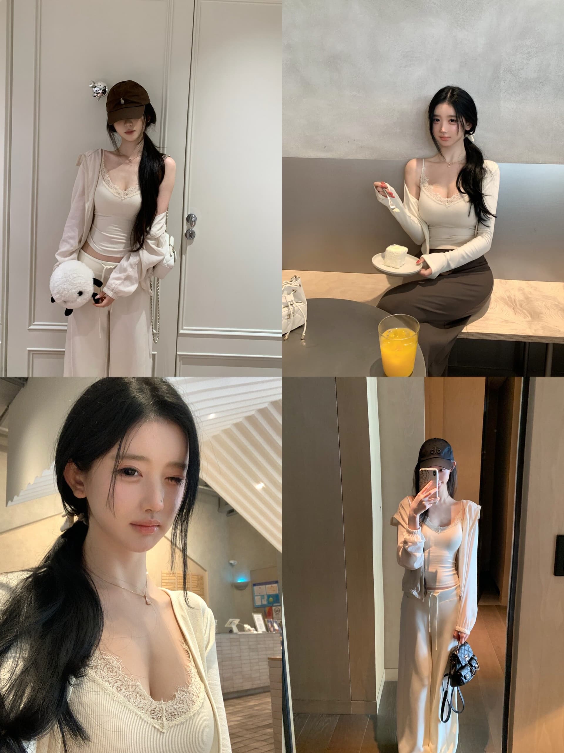 260 그램 사람들 면 한 부서 착용 가져 가라. 포함 가슴 패드 레이스 슬립 오픈 가디건 긴팔 스택 착용 부드러운 바람 세트 투피스 세트 상세 이미지 8
