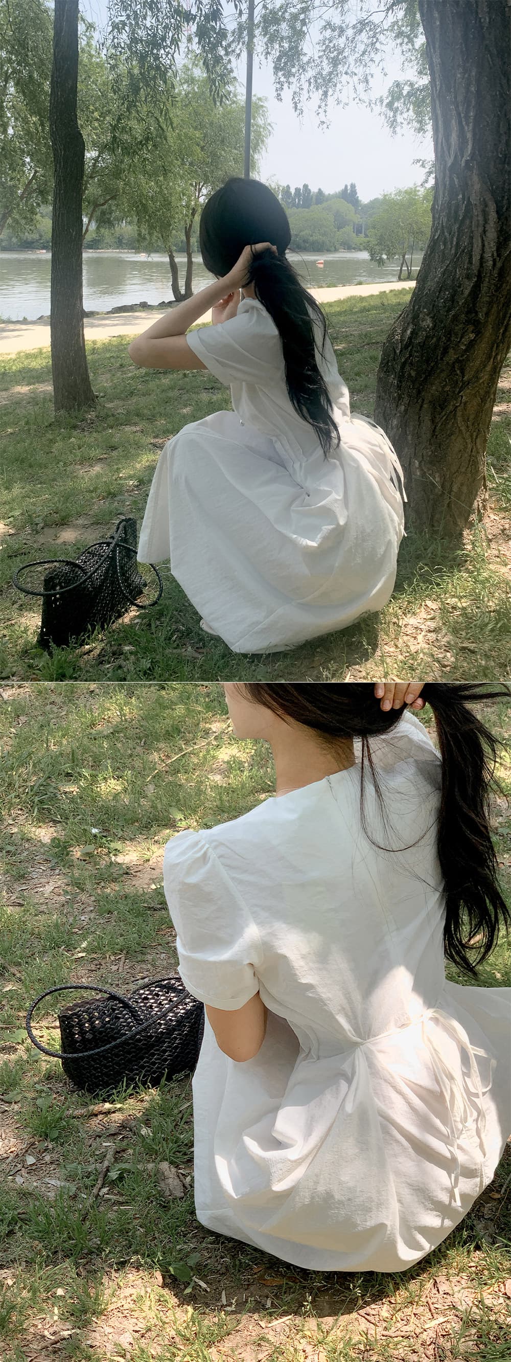 프랑스식 라운드 넥 거품 소매 여성 드레스 허리 수축 슬림해 보이는 레이스업 품격 중간 길이 스커트 미니멀리즘 출퇴근 그는 벤 바람 상세 이미지 25