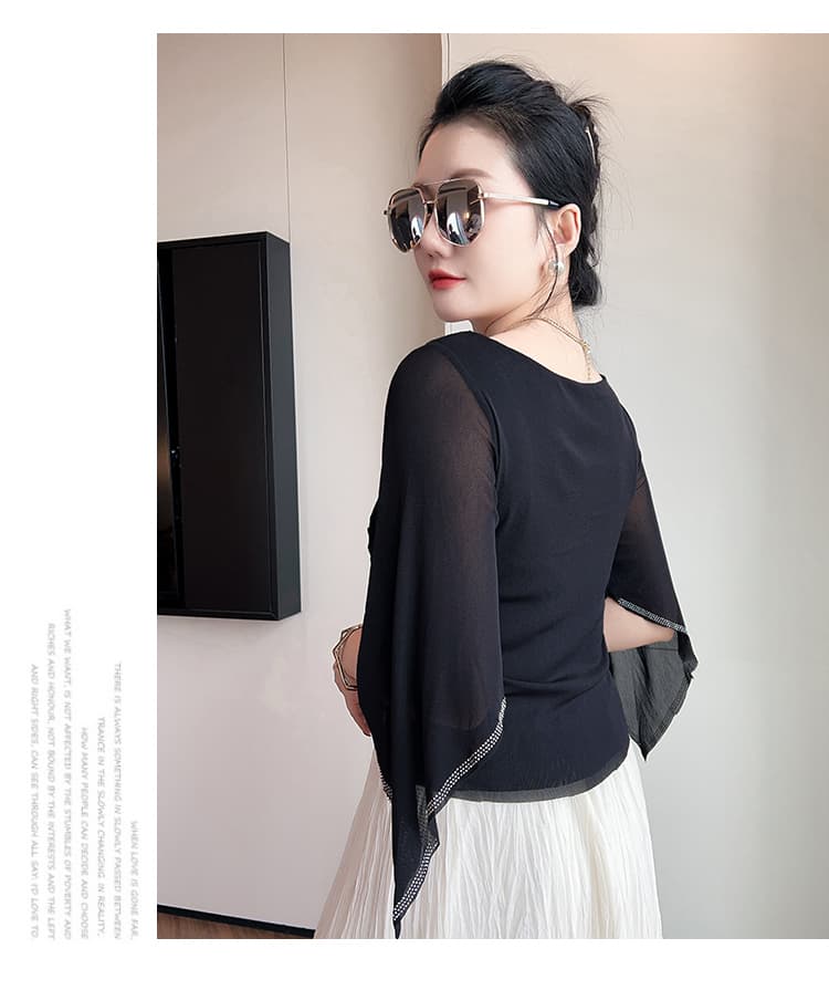 실사 여름 새로운 디자인 센스 Chic 라운드 넥 핫픽스 패션 외국 가스 불규칙 몸매 가꾸기 슬림해 보이는 니트 스웨터 여성 상세 이미지 15