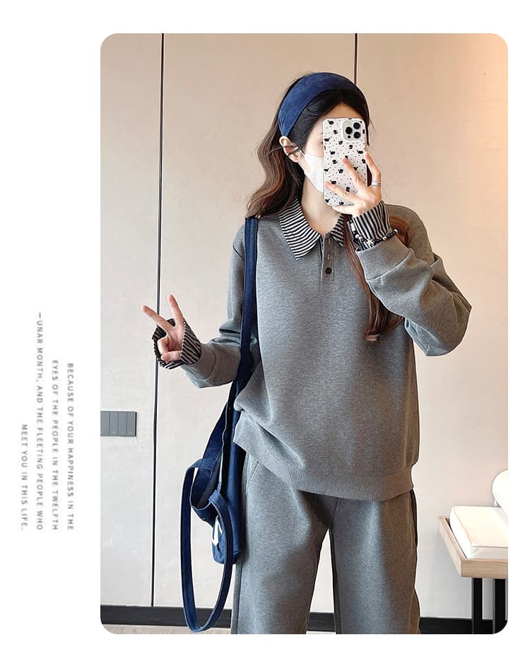 실사 2026 봄 드레스 새로운 임산부 루즈핏 빅 사이즈 여성 패션 패치워크 polo 폴로 칼라 후드티 임산부 복부 지지 바지 상세 이미지 17