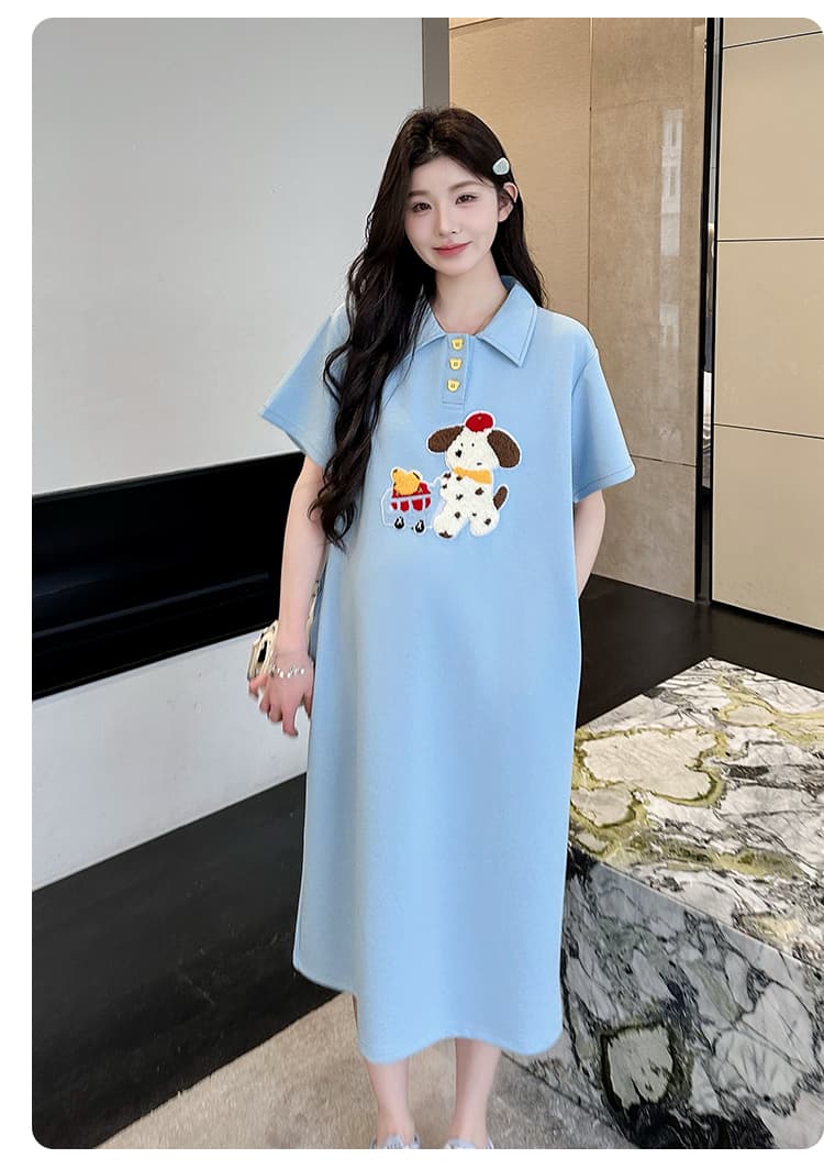 실사 지금 임산부 여름 드레스 206 새로운 패션 자수 POLO 칼라 외국 가스 세련된 강아지 드레스 상세 이미지 29